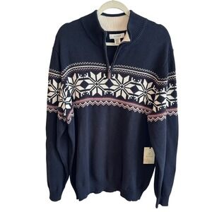 Aspen Mens XXL Quarter‎ Zip Fair Isle Sweater Navy Blue Nordic Snowflake NWT